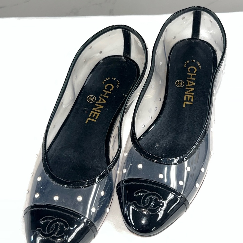 Chanel Women's Black and Clear Ballet Flats